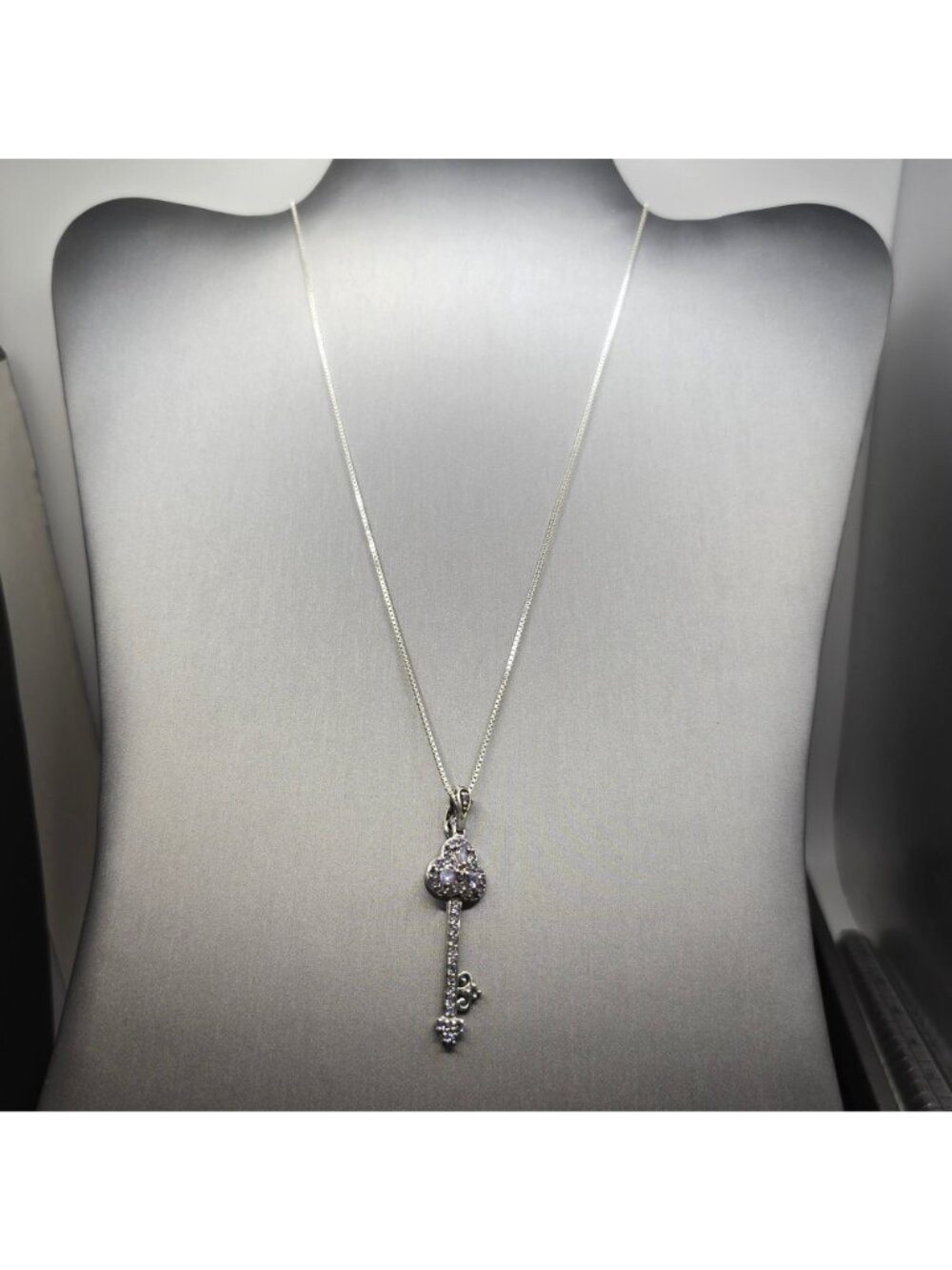 Vintage Sterling Silver Tanzanite Key Pendant Enhancer Necklace 18" Signed JC - Picture 2 of 13